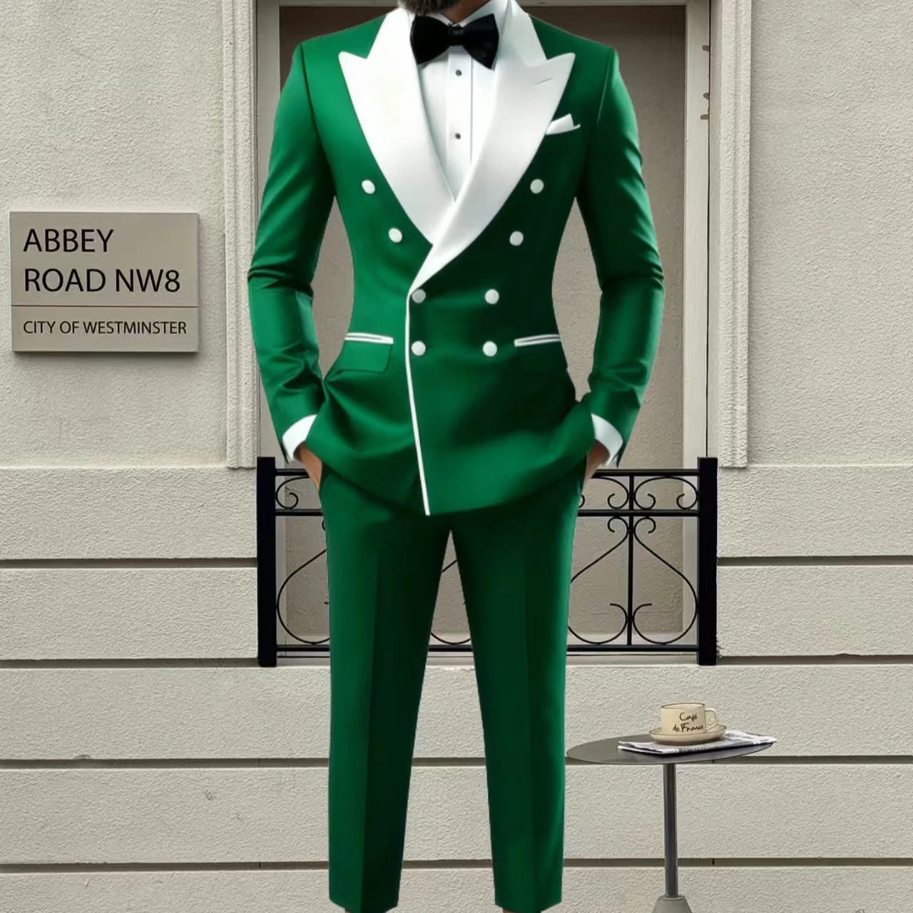 Men's 2-Piece Casual Smoking Set White Lapel Blazer Pants LADYLYS