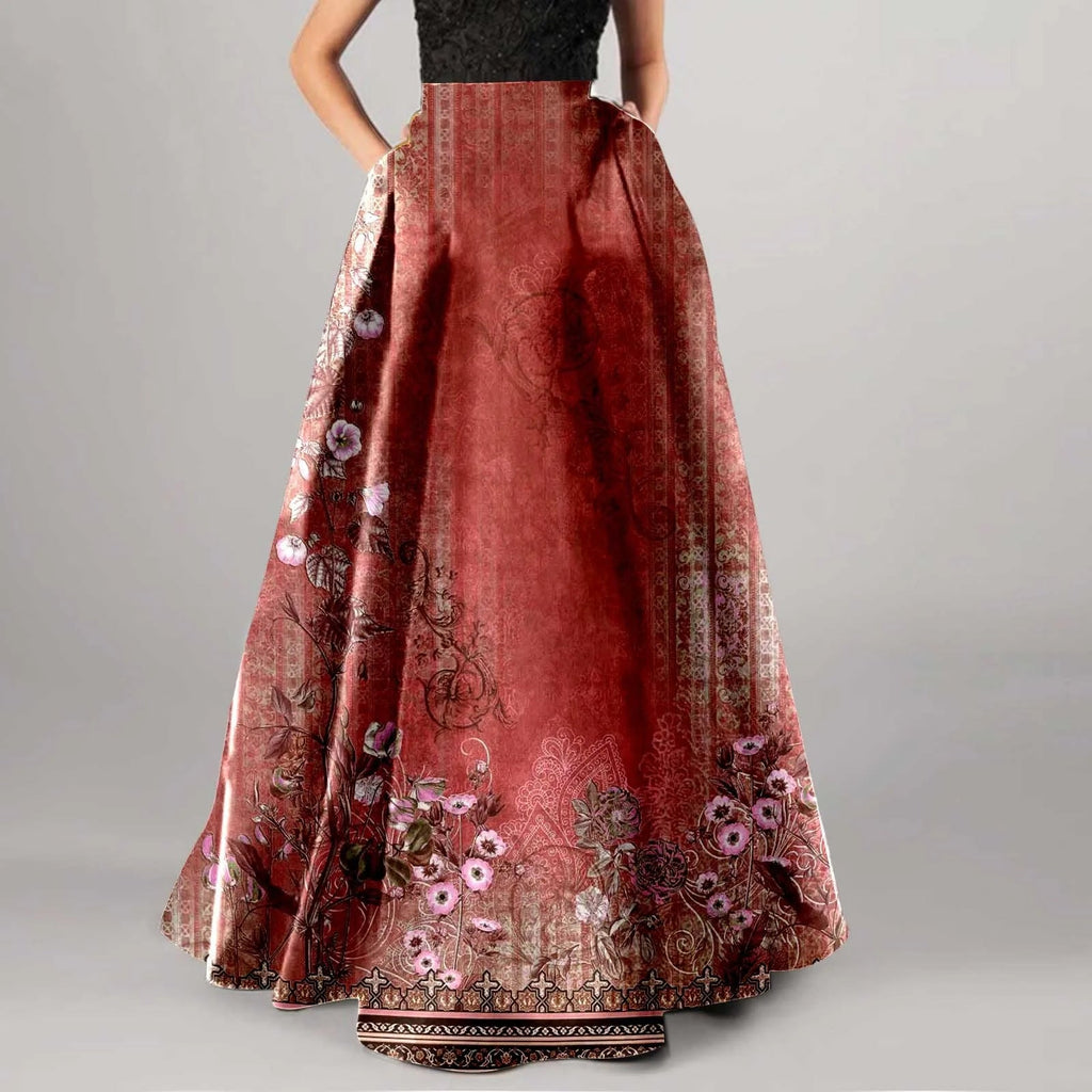 High Waist Pocket Skirts For Women Fashion Bohemian Floral Print Maxi Skirt LADYLYS