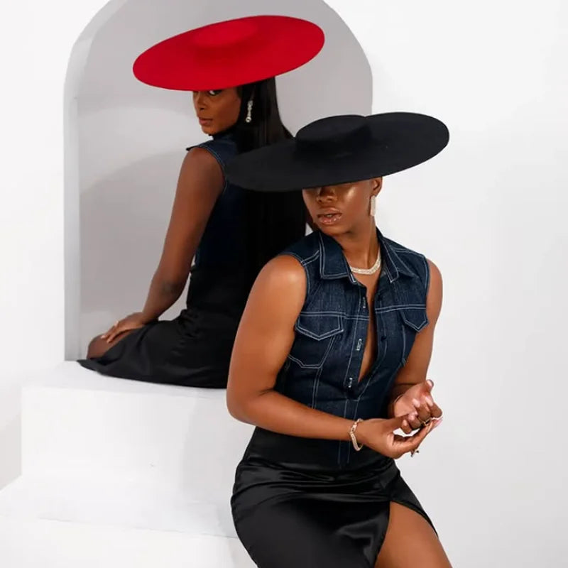 Unisex Wide-Brim Wool Fedora Hat