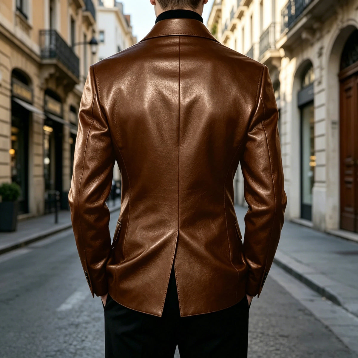 Men's Slim-Fit Faux Leather Blazer