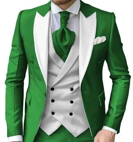 Men's Slim-Fit Three-Piece Suit with Peak Lapels