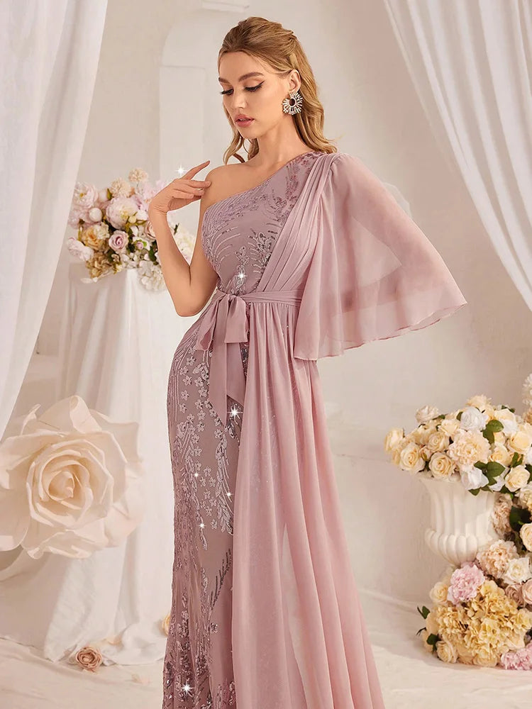 Sequin One-Shoulder Maxi Gown – Sparkle Patchwork A-Line | Luxury Formal Evening Dress