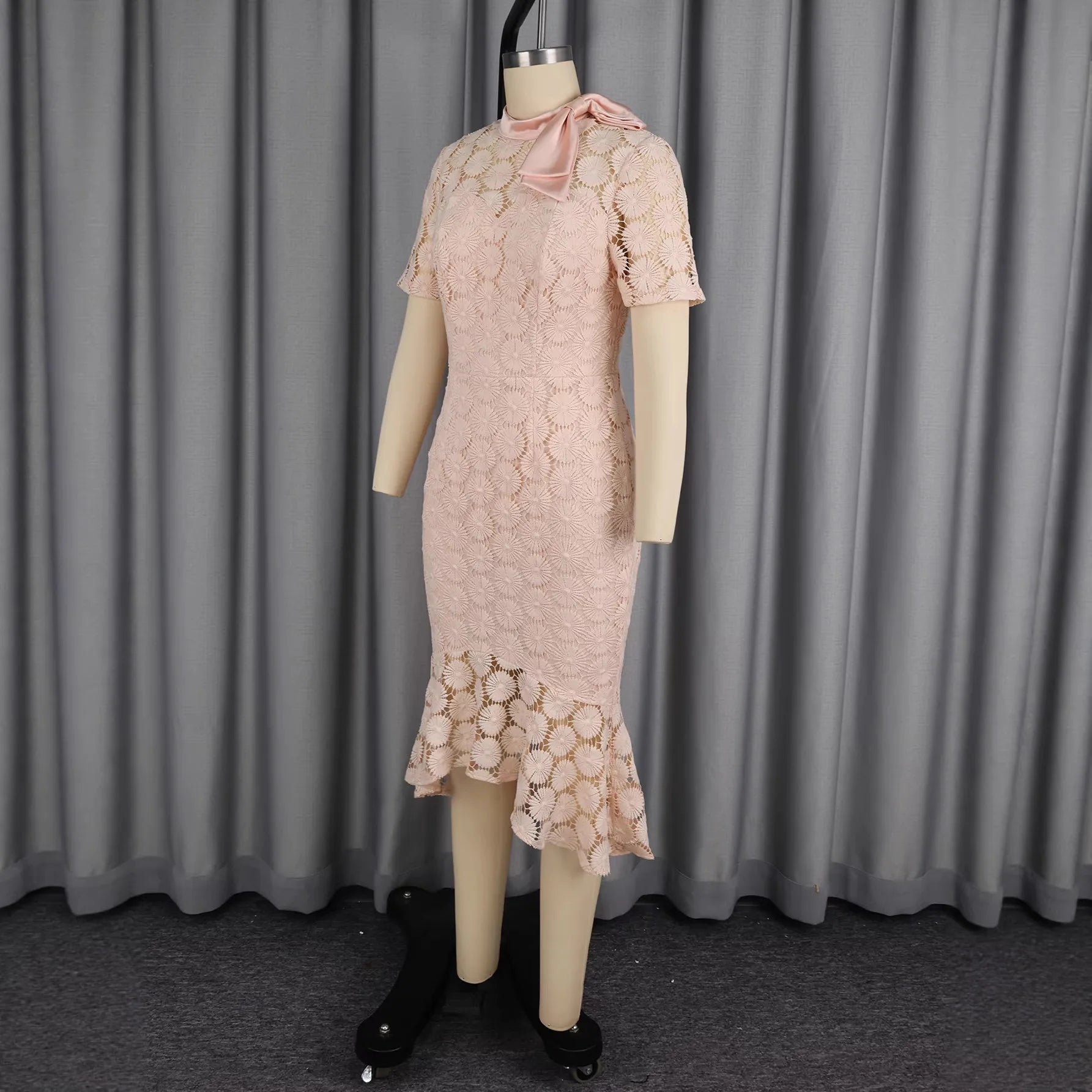 Elegant A Line Lace Dress O Neck Short Sleeves Hollow Out LADYLYS