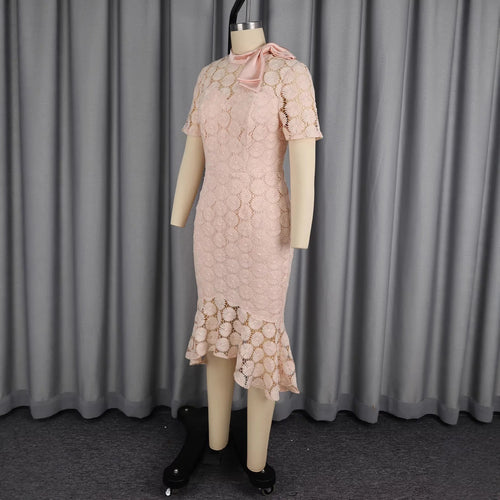 Elegant A Line Lace Dress O Neck Short Sleeves Hollow Out LADYLYS