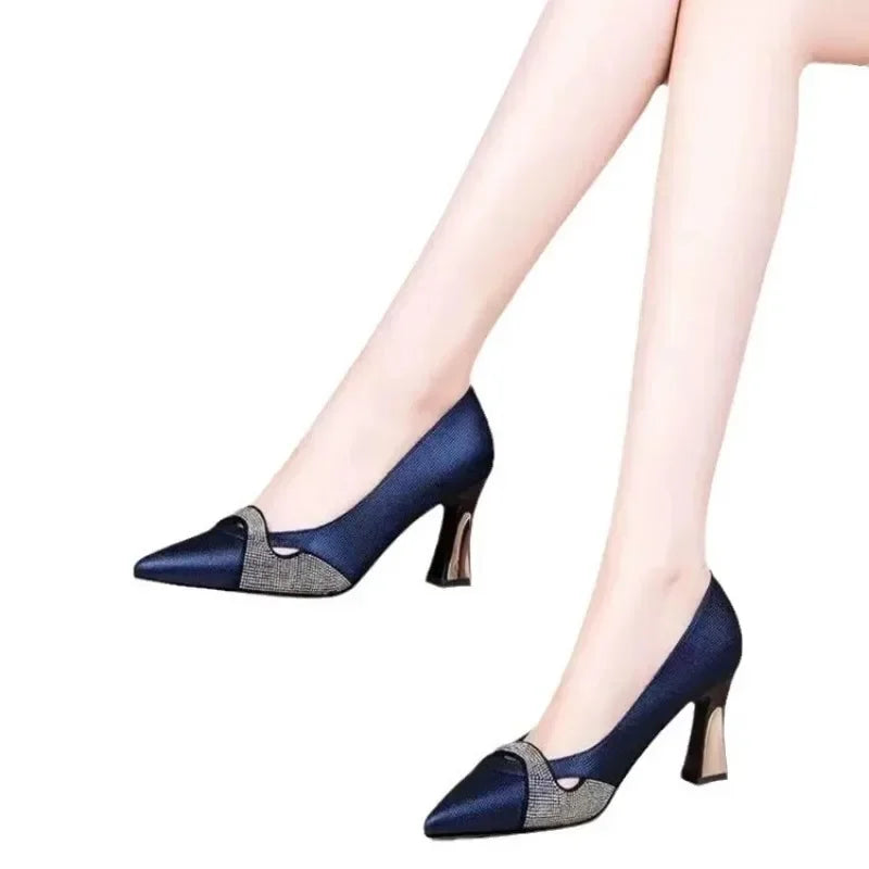 Women's Crystal-Embellished Pointed-Toe Block-Heel Pumps