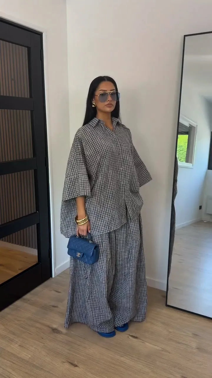 High Neck Single Button Cape Coat&Wide Leg Pants Two-Piece Set LADYLYS
