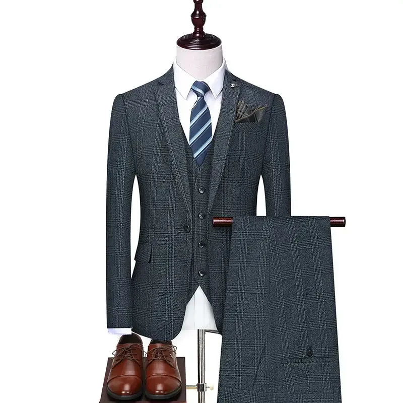 Men's Linen 3-Piece Suit Set – Blazer, Vest & Trousers