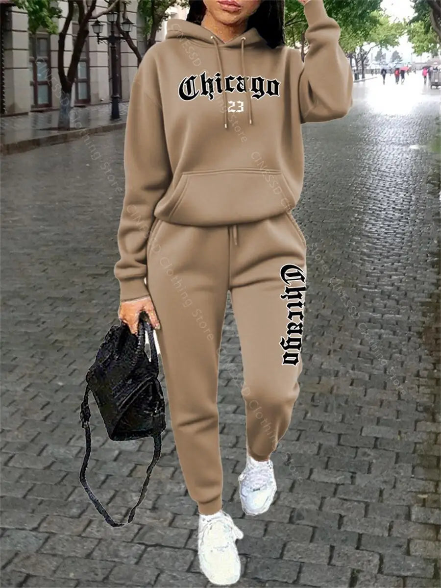 CHICAGO Women's Hoodie & Pants Tracksuit Set — Loose Fit Streetwear Jogging Suit