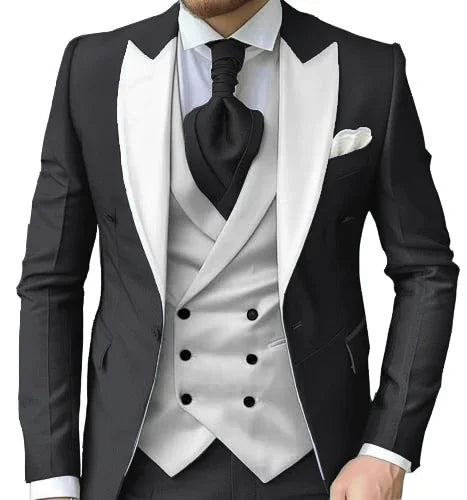 Men's Slim-Fit Three-Piece Suit with Peak Lapels
