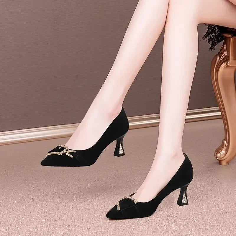 Cute Sweet Navy Blue High Quality Floral Crystal Comfort Pumps Lady Fashion LADYLYS
