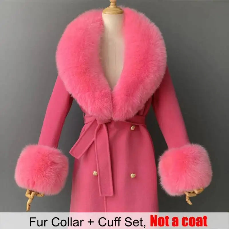 Women's Real Fur Collar and Cuffs Set, Fluffy Winter Scarf