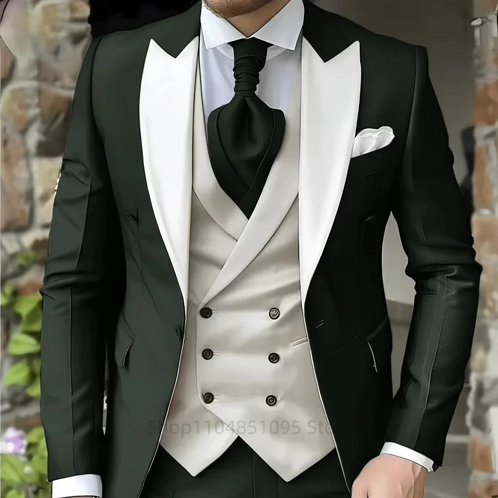 Elegant Peak Lapel Tuxedo 3-Piece Suit with Blazer Vest And Pants LADYLYS
