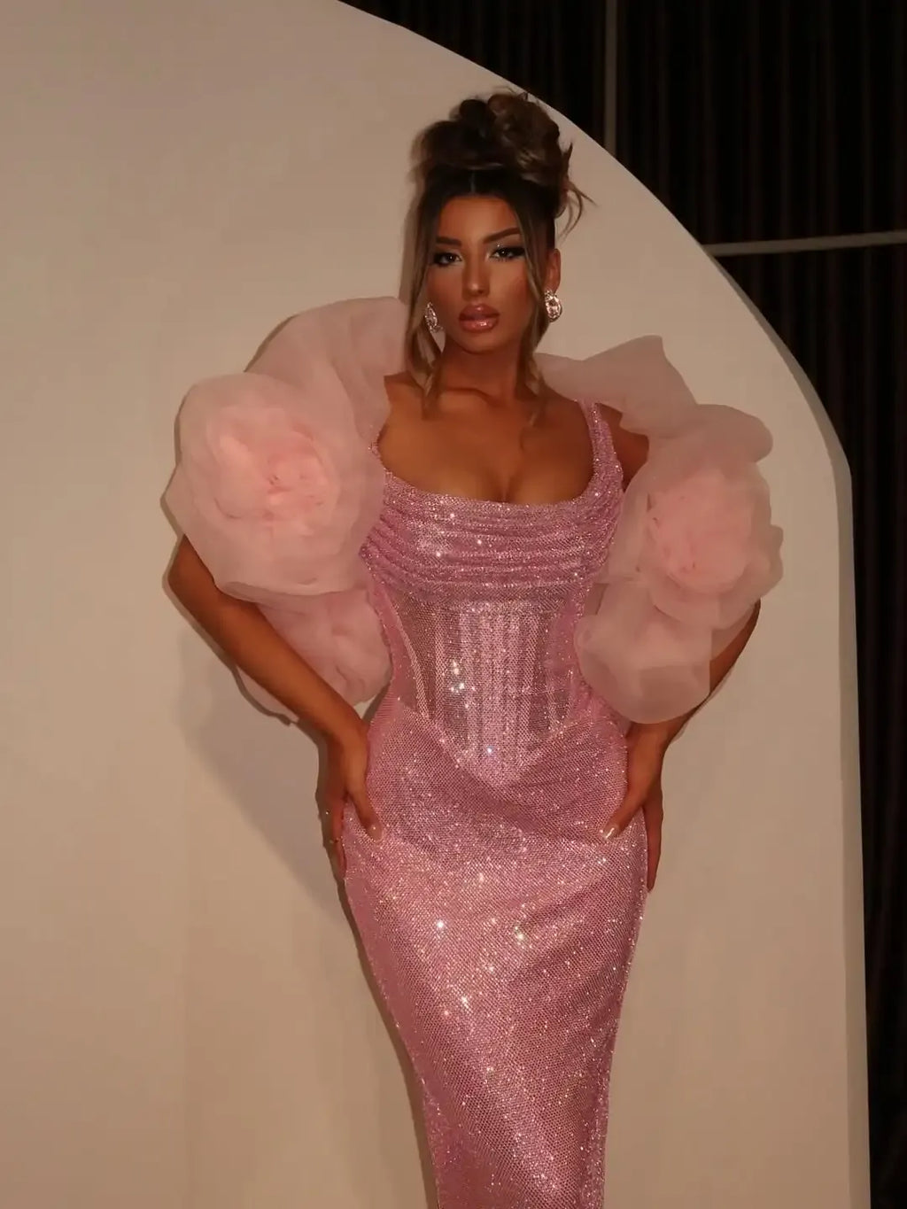 Sequin Mermaid Evening Gown with Crystal Details