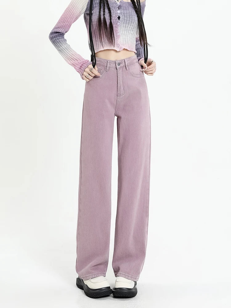 100% Cotton Women's Jeans Baggy Wide Leg Drape Casual Pants LADYLYS