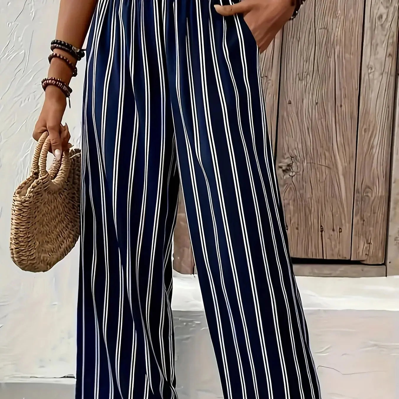 Striped Wide-Leg Pants Women loose Casual LADYLYS