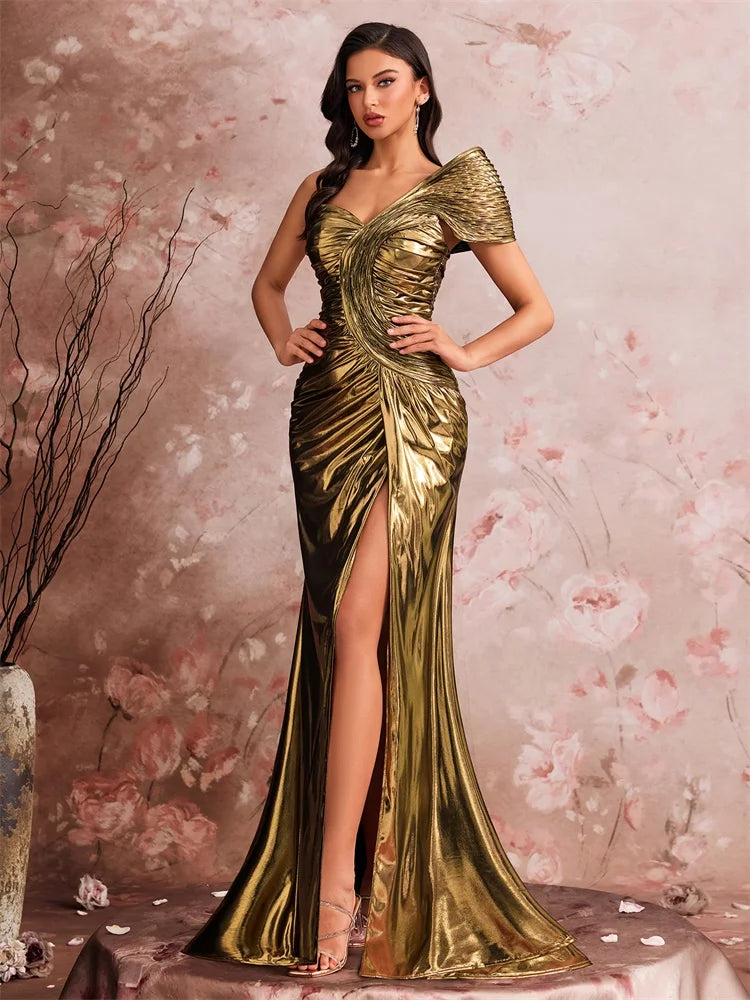 Luxury Off-Shoulder Mermaid Evening Gown – Backless Satin Formal Prom Dress