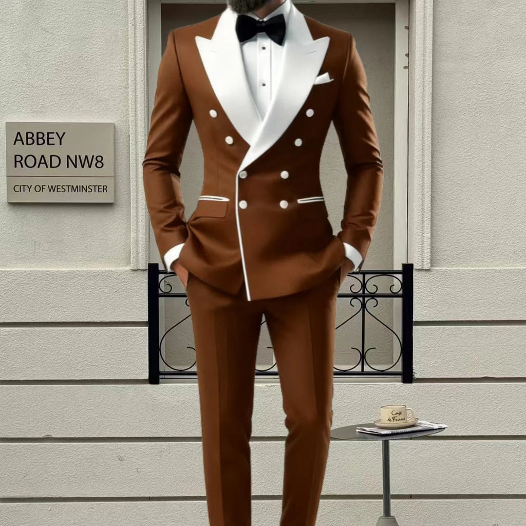 Men's 2-Piece Casual Smoking Set White Lapel Blazer Pants LADYLYS