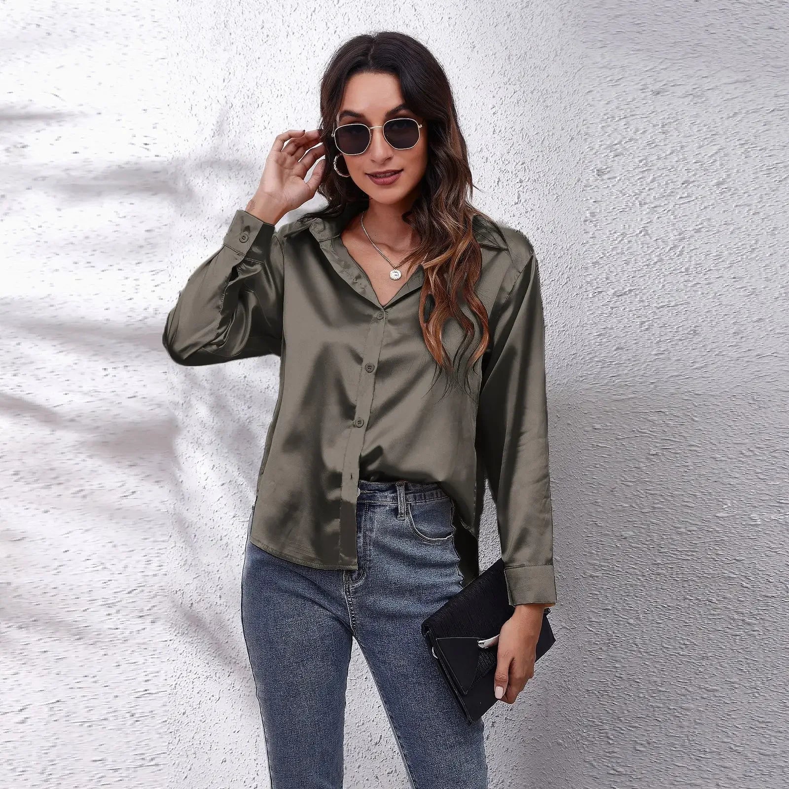 Satin Blouse Shirts Clothing Tops Elegant Long Sleeve Spring Autumn