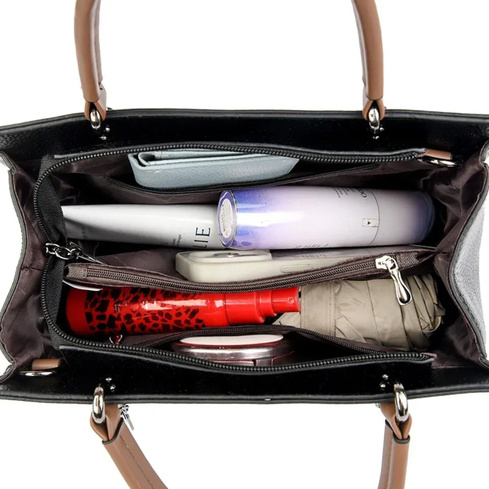 Women's Soft Leather Tote Bag with Interior Pockets