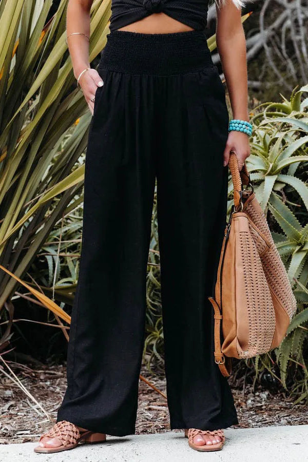 Women's High-Waist Wide Leg Pants — Drawstring Elastic Waist | Casual Beach Trousers | Plus Size