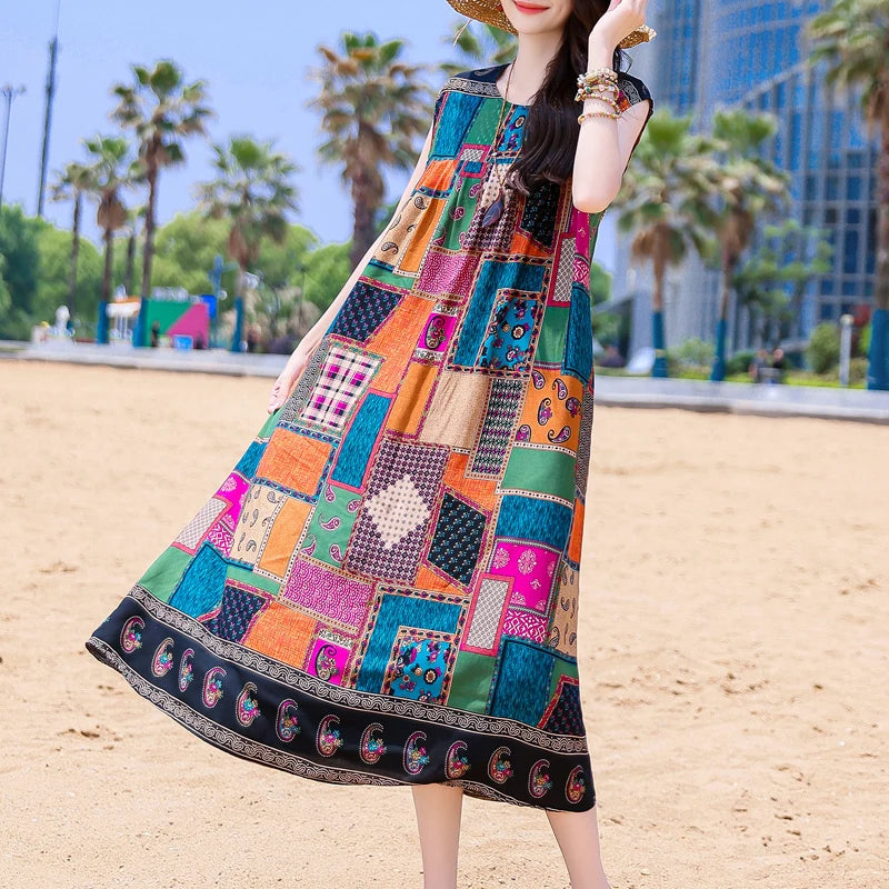 Casual Female Elegant  Print Knee-length 0-neck Floral Dress LADYLYS