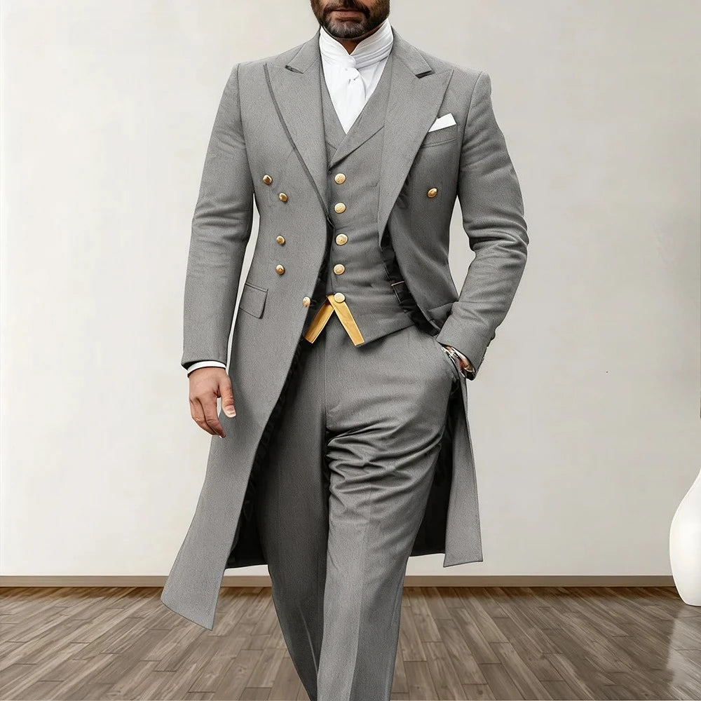 Men Suits 3 Piece Long Blazer Vest Pants Satin One Button Tuxedo LADYLYS