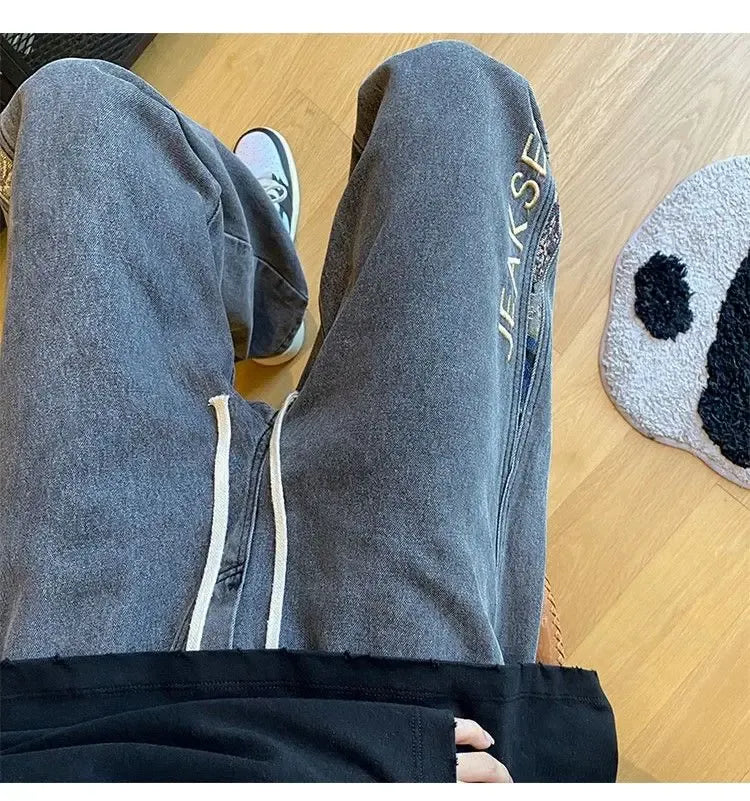 Men's High-Waisted Wide-Leg Drawstring Jeans