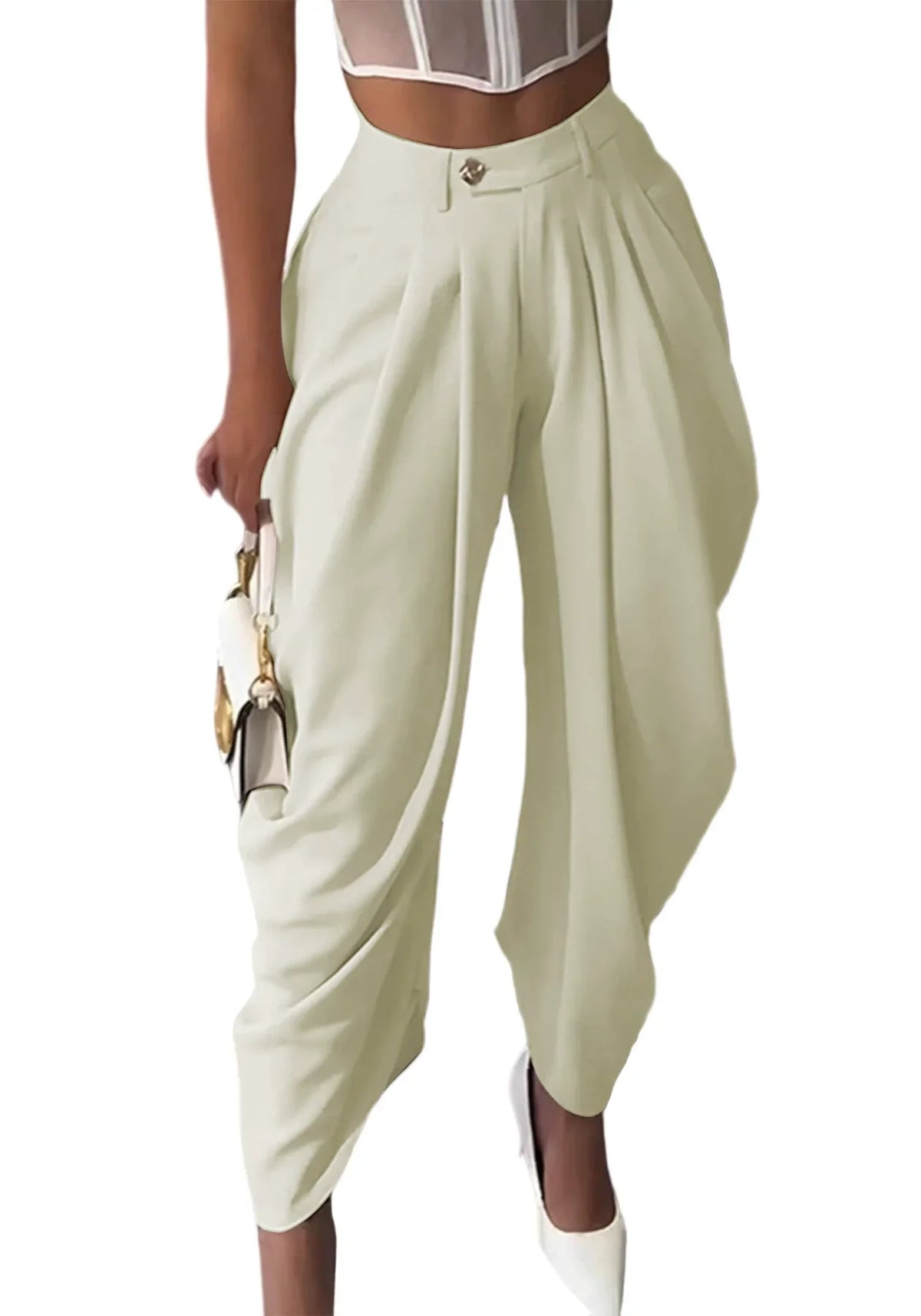 Women's High-Waist Wide-Leg Harem Pants – Loose Ankle-Length, Office & Street Style