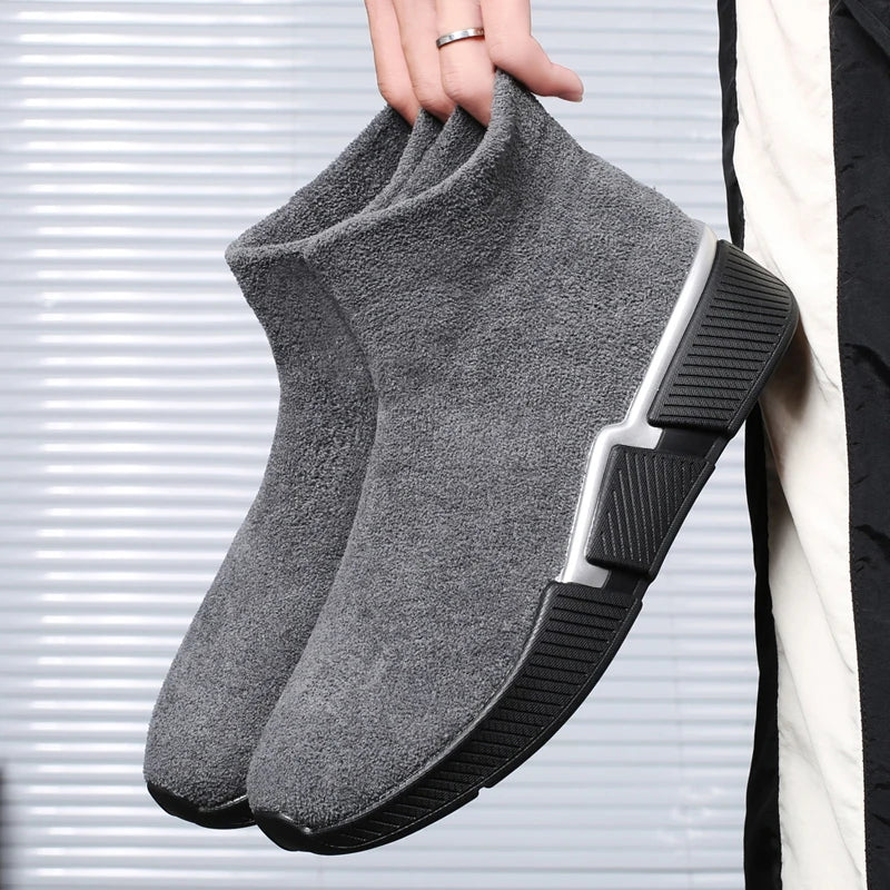Men's High-Top Winter Sneakers – Warm Plush-Lined Slip-On Casual Shoes in Plus Sizes
