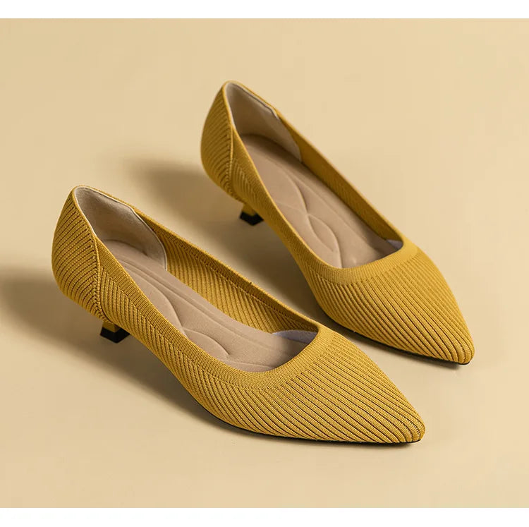 High-heeled shoes solid color knitted breathable rubber anti-skid LADYLYS