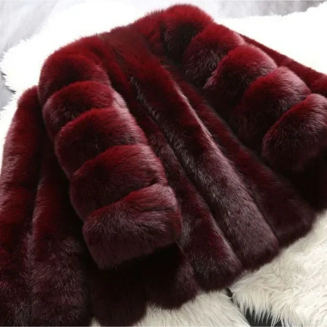 Women's Short Faux Fur Jacket with Puff Sleeves