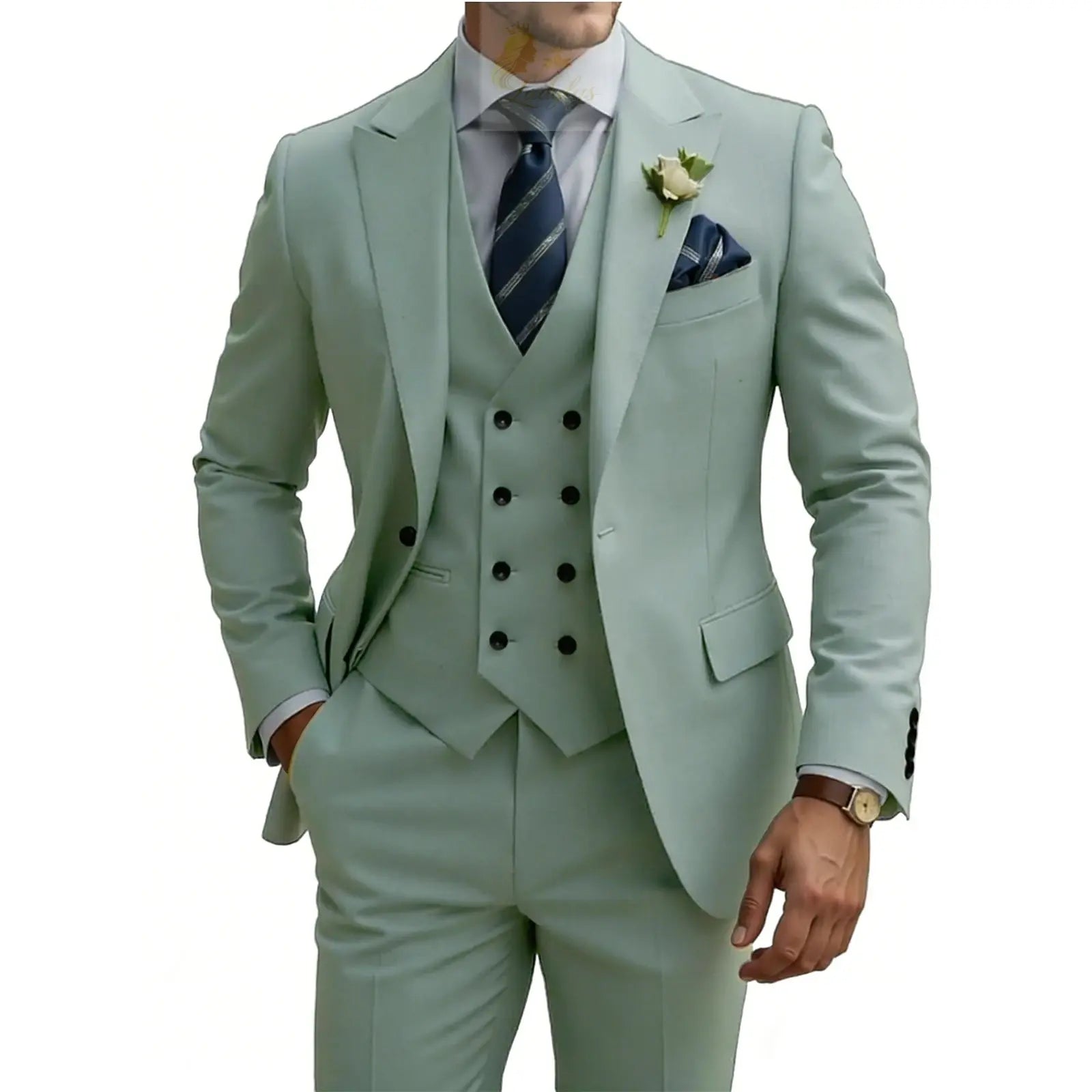 3 Piece Slim Fit For Men Double Breasted Suit Wedding Prom Suits Formal Business Dinner Tuxedo LADYLYS