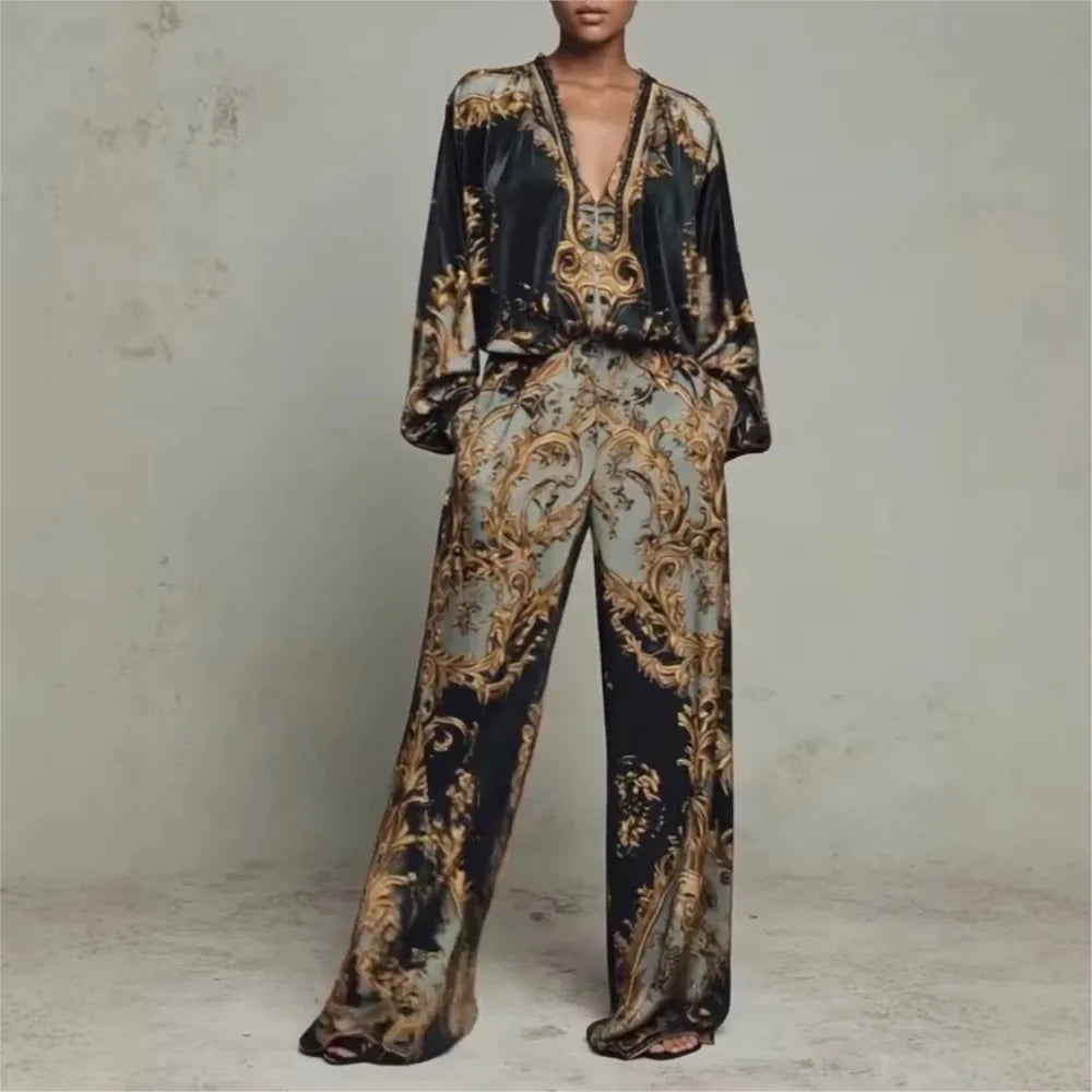 Elegant 3d Print Loose Pant Sets Casual LADYLYS