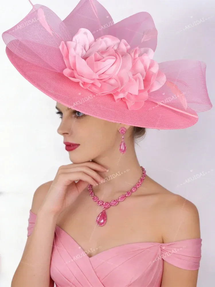 Women's Large Floral Fascinator Hat for Weddings