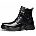 Men's Genuine Leather Platform Ankle Boots – Lace-Up Wool-Lined Waterproof Work Boots