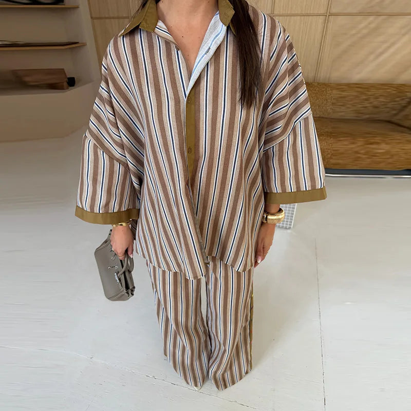High Neck Single Button Cape Coat&Wide Leg Pants Two-Piece Set LADYLYS