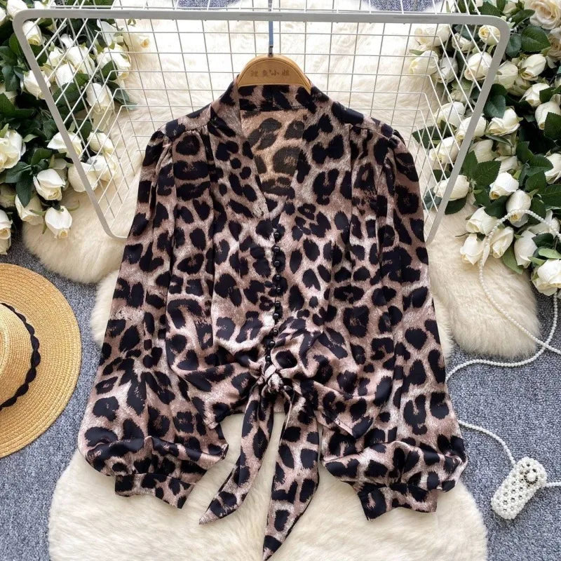 Blouses Casual Print Shirt Women Autumn Loose Leopard Shirts & Blouses