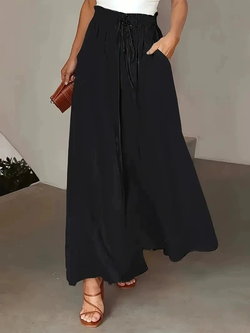 Bohemian Wide-Leg Pants with Elastic Waist and Polka Dot Print Long Skirt LADYLYS