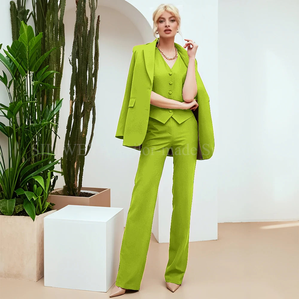 Chic Green 3-Piece Women's Suit – Slim Fit Blazer, Pants & Vest | Formal Office Set