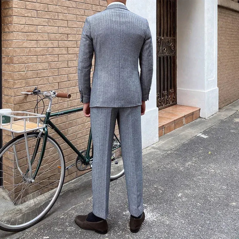 Men's Slim-Fit Herringbone Three-Piece Suit