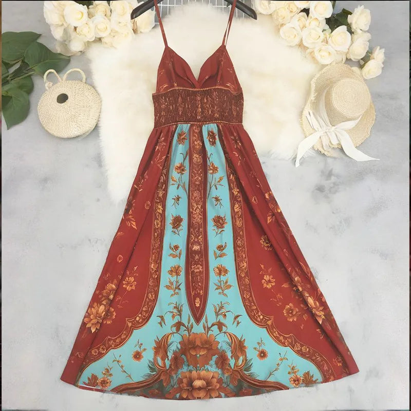 Sexy Spaghetti Strap Long  Summer Fashion Floral Print Maxi Dresses Elegant LADYLYS