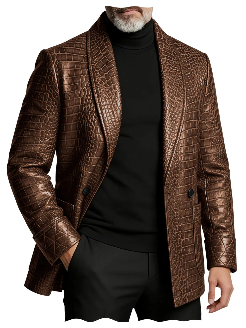 Men's Luxury Shawl Lapel Blazer Crocodile Embossed Leather LADYLYS