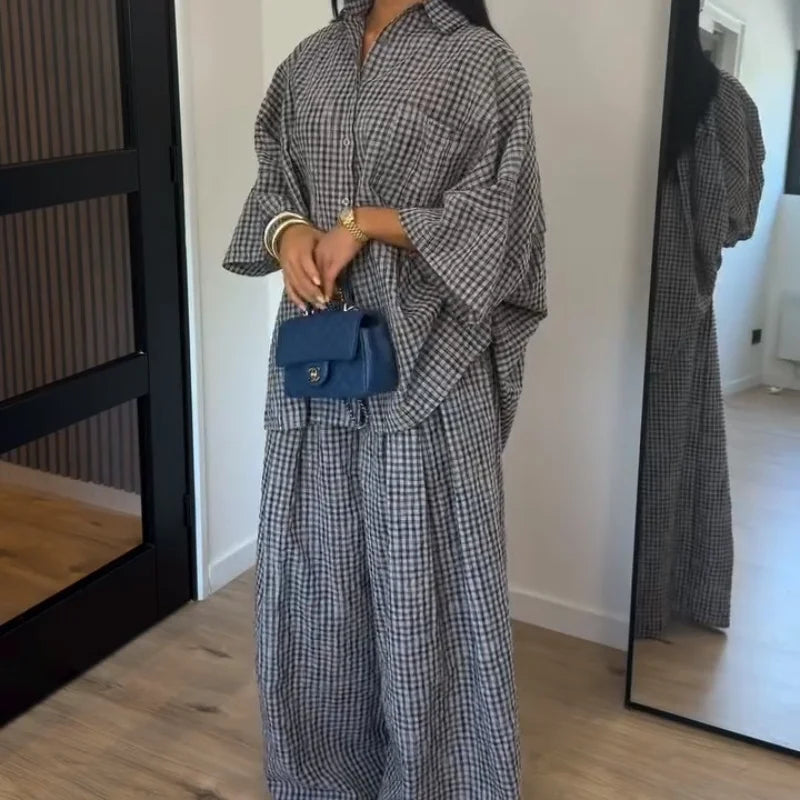 High Neck Single Button Cape Coat&Wide Leg Pants Two-Piece Set LADYLYS
