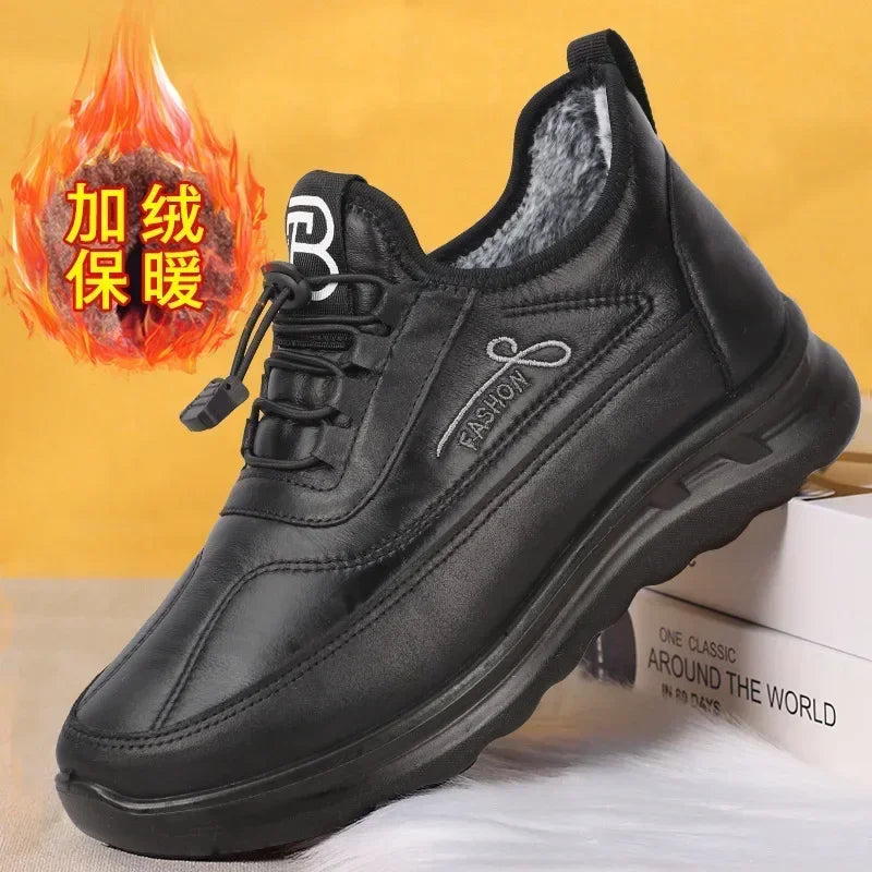 Men's Warm Plush-Lined Lace-Up Ankle Boots – Winter PU Leather Booties