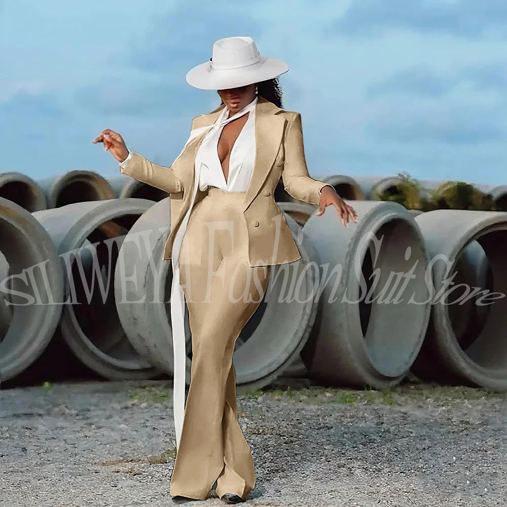 Women's 2-Piece Tuxedo Suit – Double Breasted V-Neck Blazer & Pants | Office, Wedding & Evening