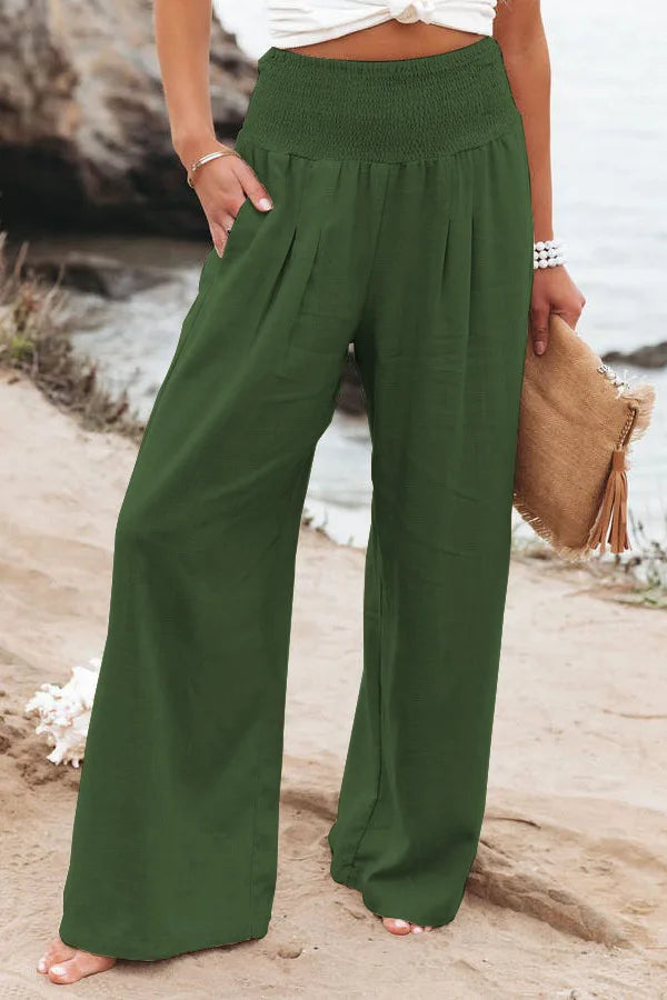 Women's High-Waist Wide Leg Pants — Drawstring Elastic Waist | Casual Beach Trousers | Plus Size