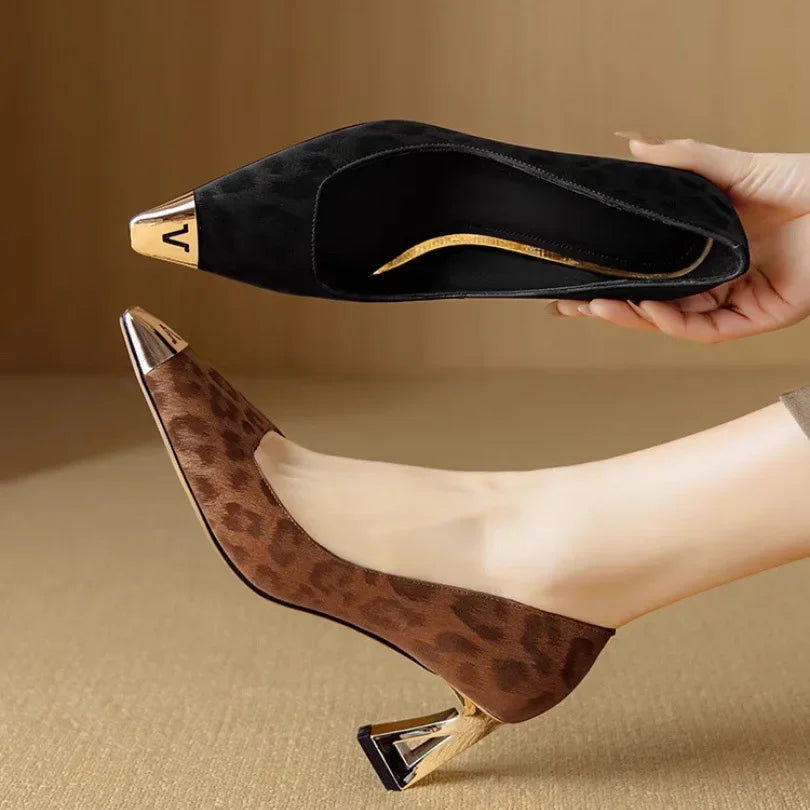 Elegant French Style High Heels – Leopard Print, Low Cut, Evening Shoes