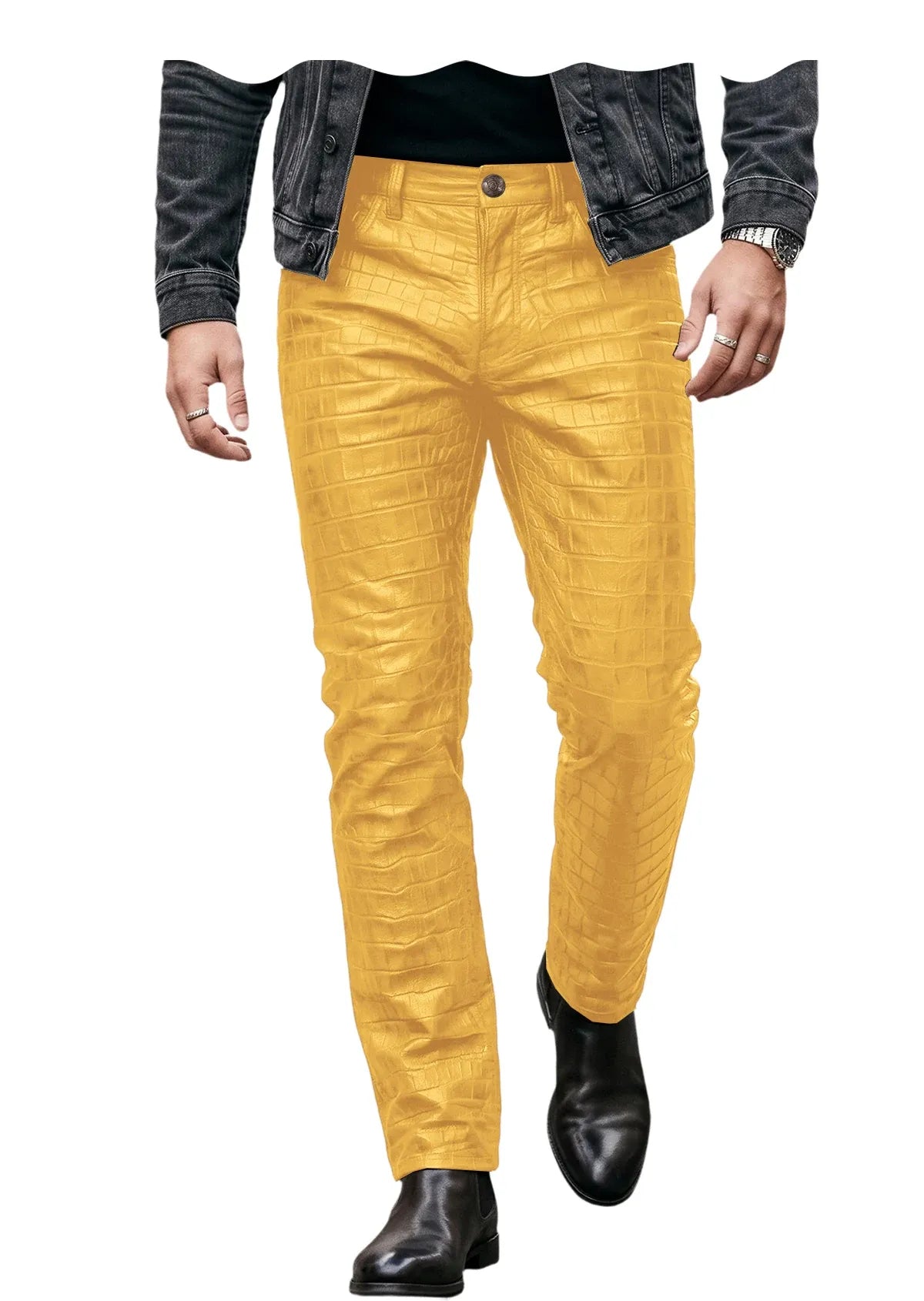 Men's Croc-Embossed Faux Leather Slim-Fit Trousers