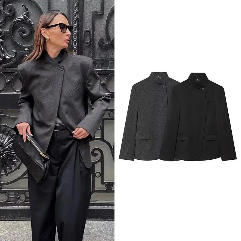 Women's Single-Button Stand Collar Blazer