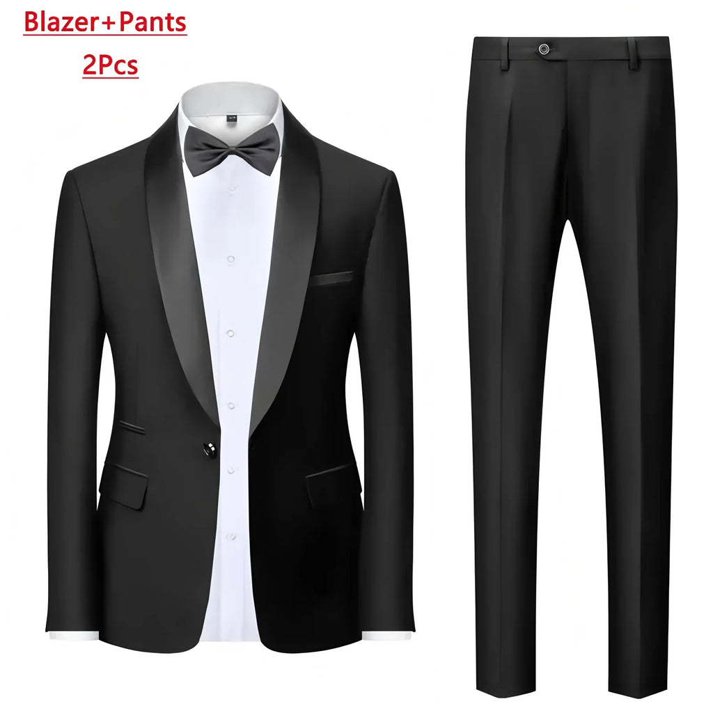 Men'S Blue Fruit Collar Three-Piece Formal Suit Set Shoulder-attached Collar Formal LADYLYS